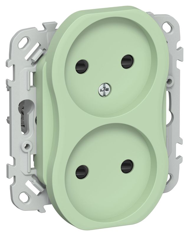 Розетка 2-м СП FLITE РСш02-0-ФлФ 10А без заземл. с защ. шторками механизм фисташк. IEK FI-R23-10-K93