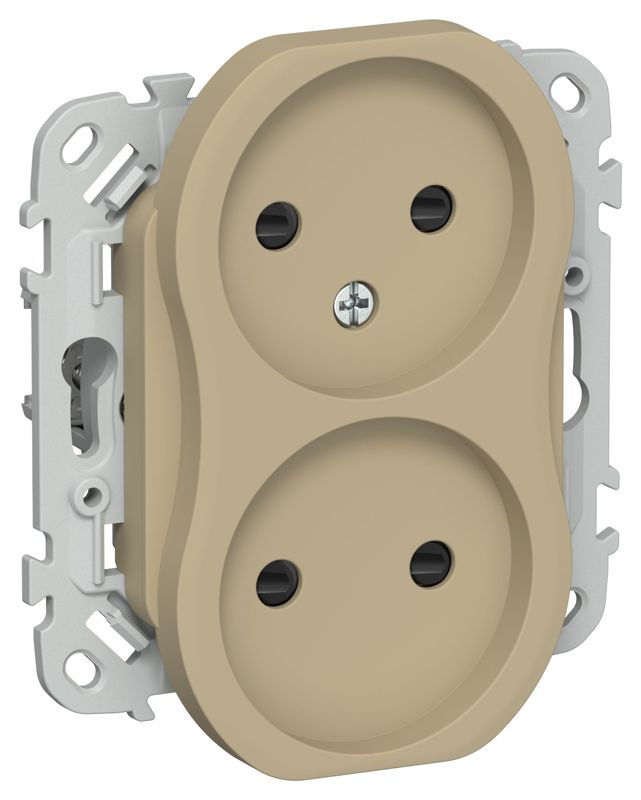 Розетка 2-м СП FLITE РСш02-0-ФлХ 10А без заземл. с защ. шторками механизм хаки IEK FI-R23-10-K59