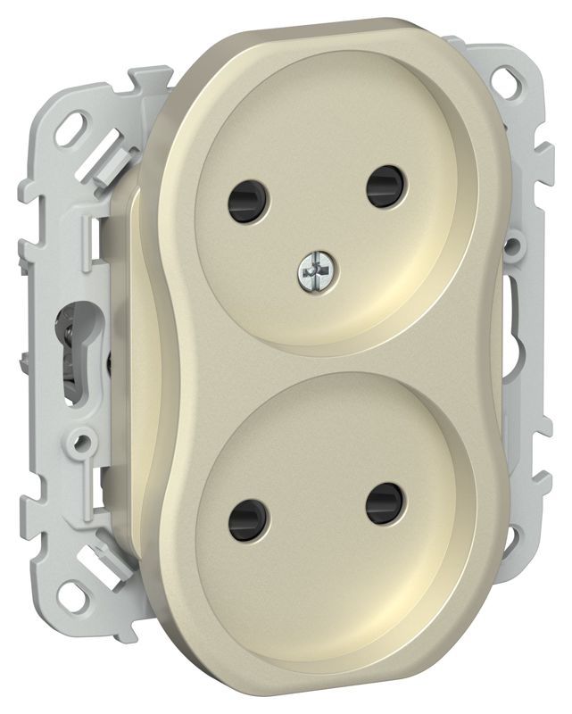 Розетка 2-м СП FLITE РСш02-0-ФлШ 10А без заземл. с защ. шторками механизм шампань IEK FI-R23-10-K37