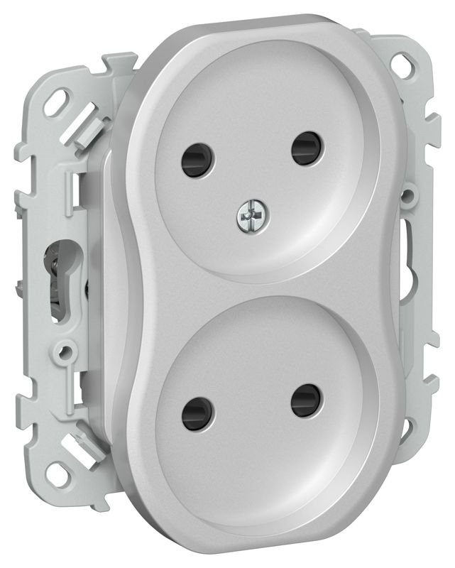 Розетка 2-м СП FLITE РСш02-1-ФлА 10А без заземл. с защ. шторками безвинтовое крепление механизм алюм. IEK FI-R23-10-1-K47