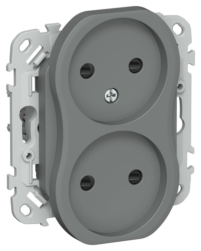 Розетка 2-м СП FLITE РСш02-1-ФлМА 10А без заземл. с защ. шторками безвинтовое крепление механизм мокрый асфальт IEK FI-R23-10-1-K80