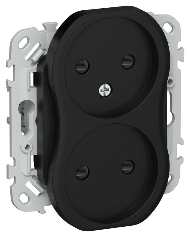 Розетка 2-м СП FLITE РСш02-1-ФлЧ 10А без заземл. с защ. шторками безвинтовое крепление механизм черн. IEK FI-R23-10-1-K02