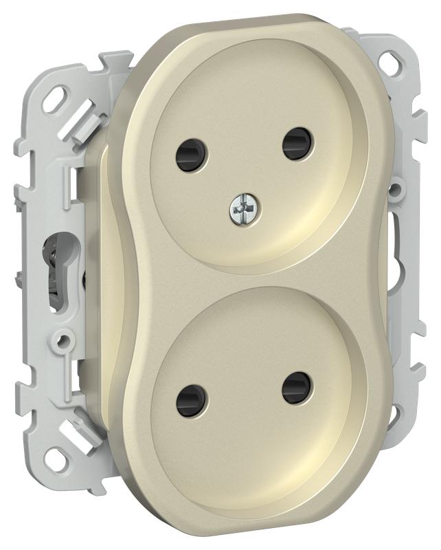 Розетка 2-м СП FLITE РСш02-1-ФлШ 10А без заземл. с защ. шторками безвинтовое крепление механизм шампань IEK FI-R23-10-1-K37