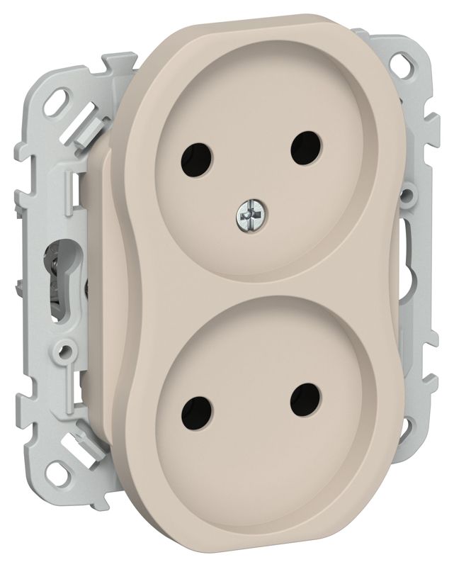 Розетка 2-м СП FLITE РС02-0-ФлЛ 10А без заземл. без защ. шторок механизм льняной IEK FI-R20-10-K88