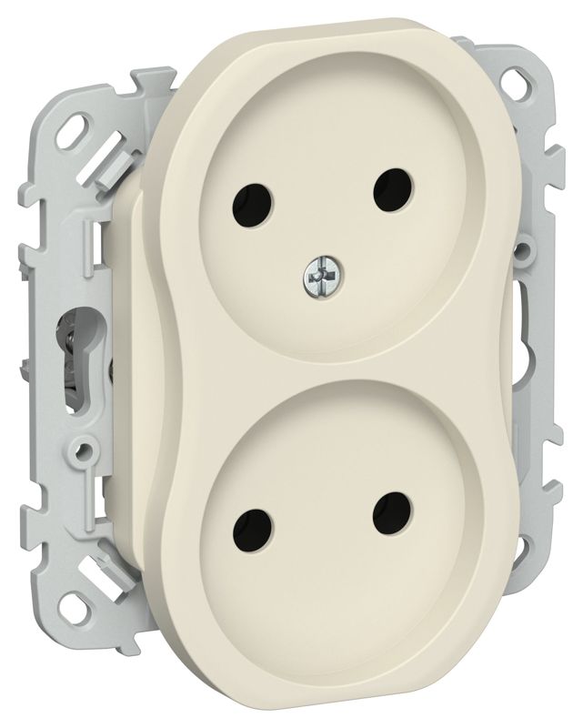 Розетка 2-м СП FLITE РС02-0-ФлСл 10А без заземл. без защ. шторок механизм сливочный IEK FI-R20-10-K86