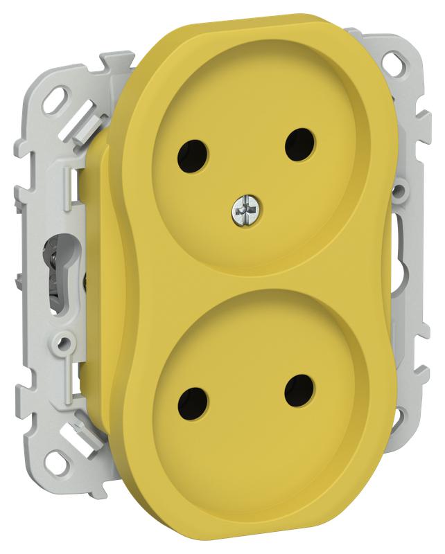 Розетка 2-м СП FLITE РС02-1-ФлЖК 10А без заземл. без защ. шторок безвинтовое крепление механизм желт. карри IEK FI-R20-10-1-K44