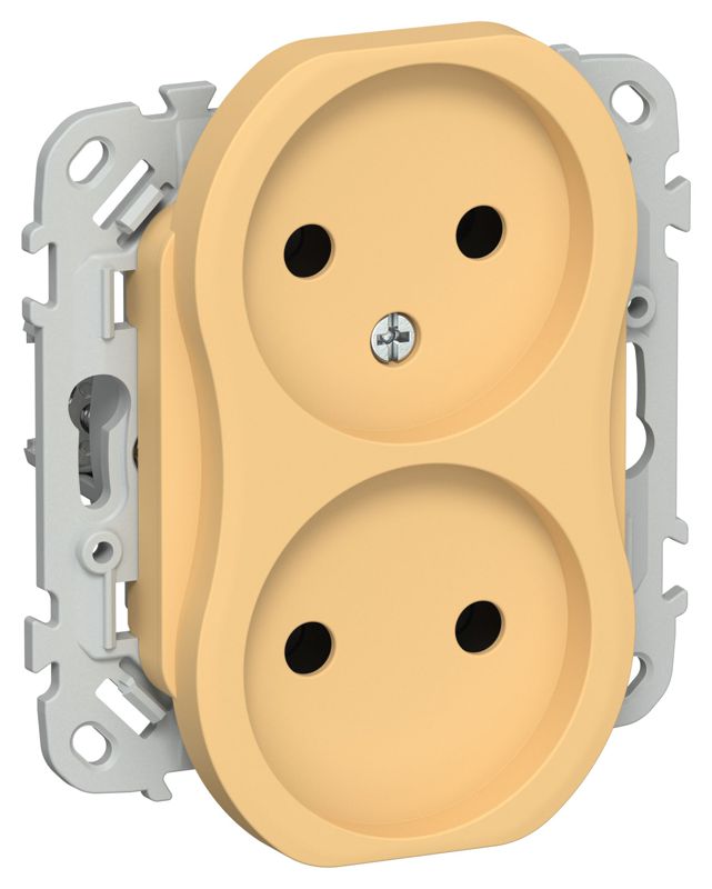 Розетка 2-м СП FLITE РС02-1-ФлЗ 10А без заземл. без защ. шторок безвинтовое крепление механизм золотарник IEK FI-R20-10-1-K90