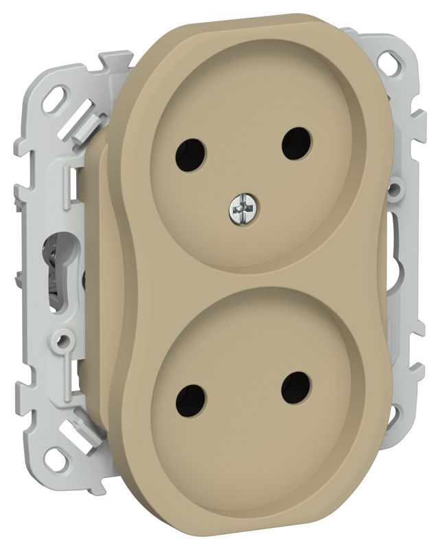Розетка 2-м СП FLITE РС02-1-ФлХ 10А без заземл. без защ. шторок безвинтовое крепление механизм хаки IEK FI-R20-10-1-K59