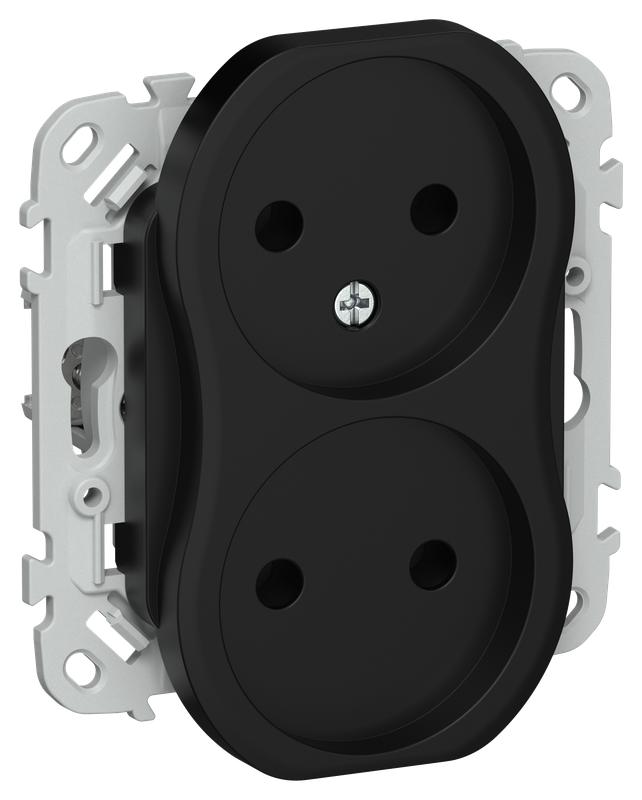 Розетка 2-м СП FLITE РС02-1-ФлЧ 10А без заземл. без защ. шторок безвинтовое крепление механизм черн. IEK FI-R20-10-1-K02