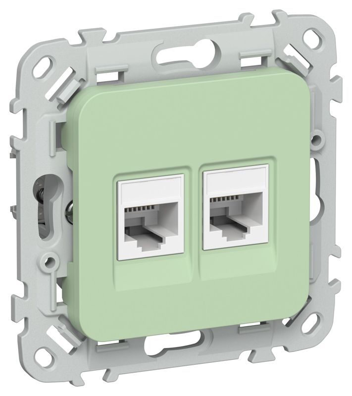 Розетка компьютерная 2-м СП FLITE РК5е-2-0-ФлФ RJ45 кат.5E UTP механизм фисташк. IEK FI-K22-1-K93