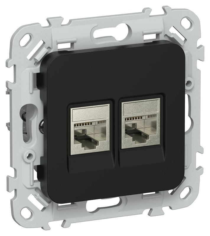 Розетка компьютерная 2-м СП FLITE РК6-2-1-ФлЧ RJ45 кат.6 STP механизм черн. IEK FI-K21-2-K02