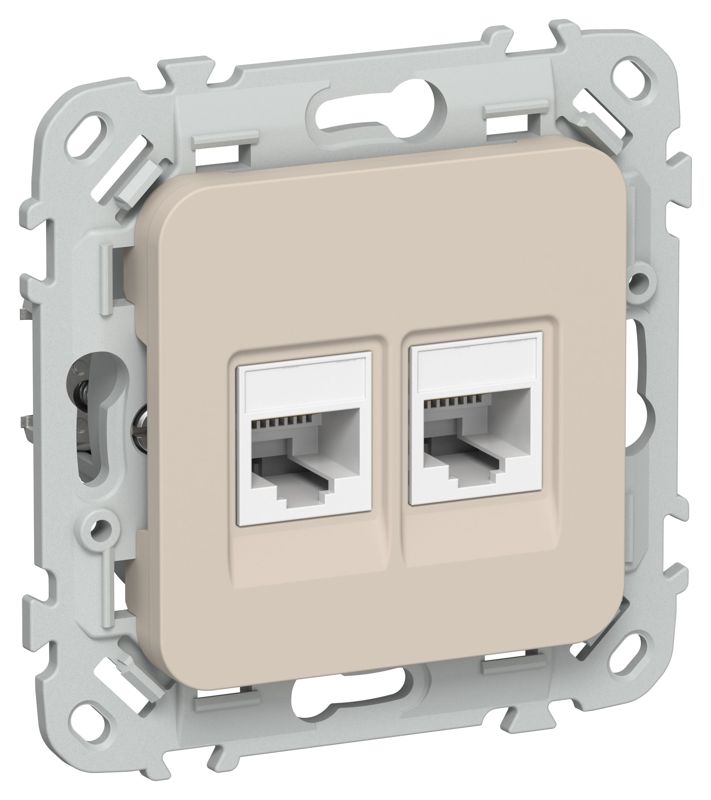 Розетка компьютерная 2-м СП FLITE РК6-2-0-ФлЛ RJ45 кат.6 UTP механизм льняной IEK FI-K22-2-K88