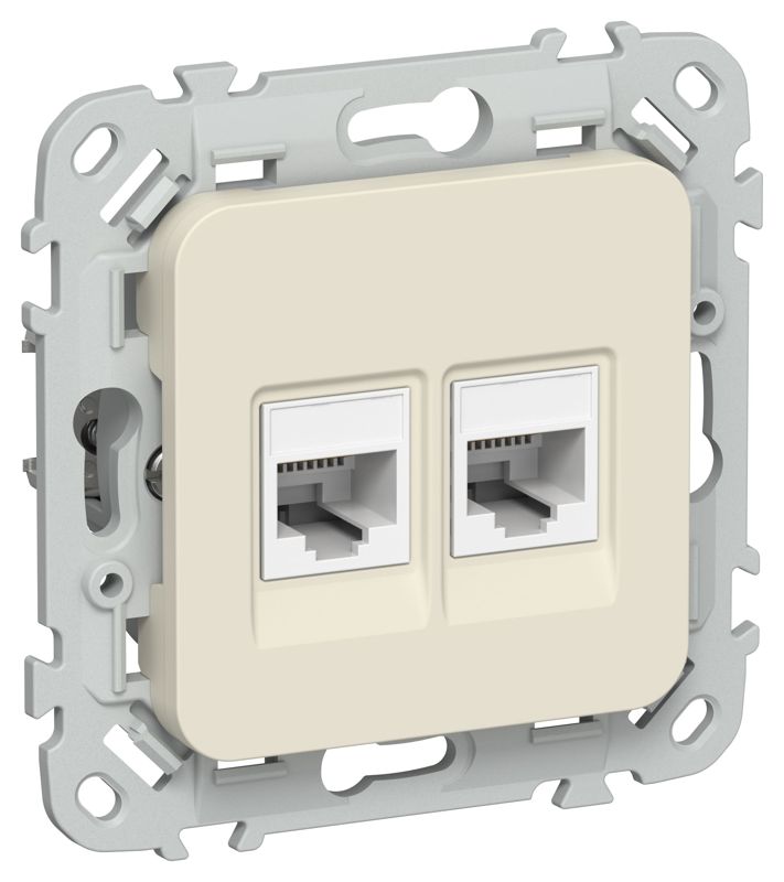 Розетка компьютерная 2-м СП FLITE РК6-2-0-ФлСл RJ45 кат.6 UTP механизм сливочный IEK FI-K22-2-K86