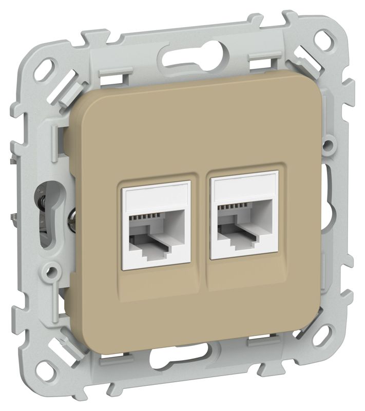 Розетка компьютерная 2-м СП FLITE РК6-2-0-ФлХ RJ45 кат.6 UTP механизм хаки IEK FI-K22-2-K59