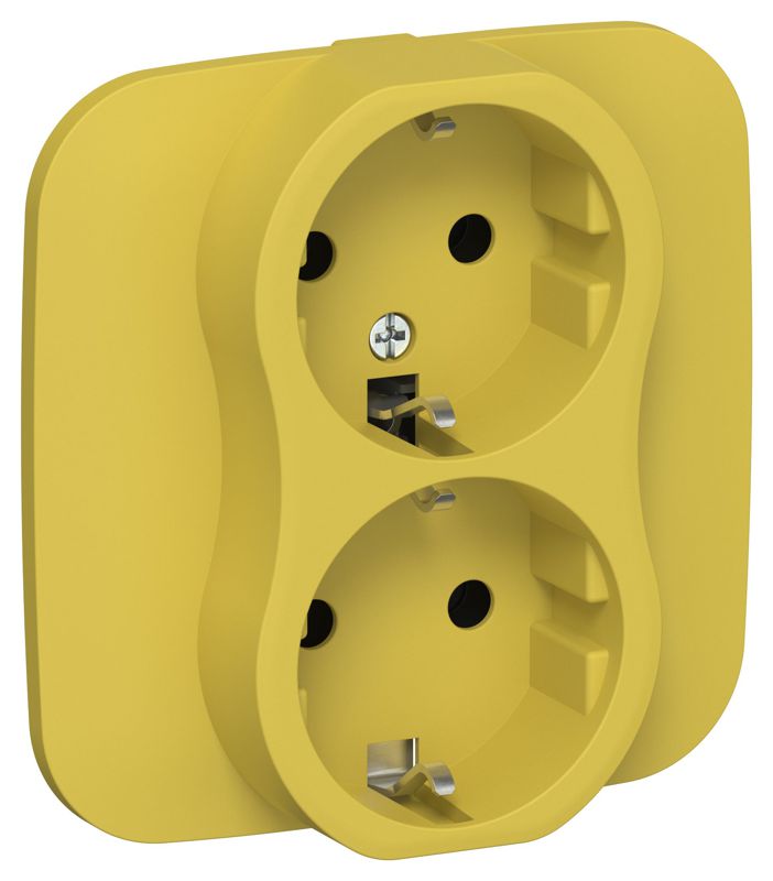 Розетка 2-м СП FLITE РС12-0-А-ФлЖК 16А с заземл. без защ. шторок в сборе механизм желт. карри IEK FI-R21A-16-K44