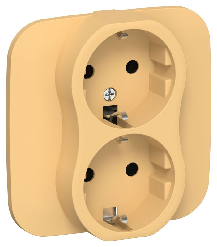 Розетка 2-м СП FLITE РС12-0-А-ФлЗ 16А с заземл. без защ. шторок в сборе механизм золотарник IEK FI-R21A-16-K90