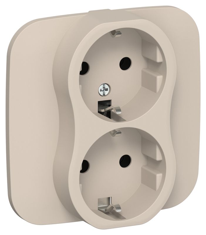 Розетка 2-м СП FLITE РС12-0-А-ФлЛ 16А с заземл. без защ. шторок в сборе механизм льняной IEK FI-R21A-16-K88