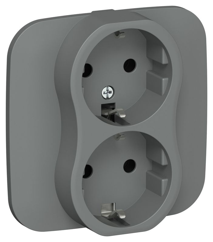 Розетка 2-м СП FLITE РС12-0-А-ФлМА 16А с заземл. без защ. шторок в сборе механизм мокрый асфальт IEK FI-R21A-16-K80
