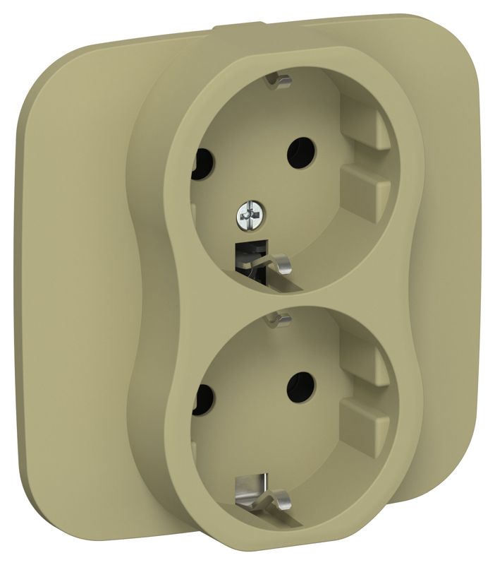 Розетка 2-м СП FLITE РС12-0-А-ФлО 16А с заземл. без защ. шторок в сборе механизм олив. IEK FI-R21A-16-K26