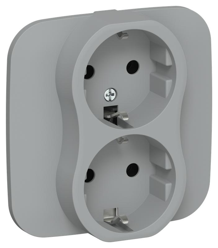 Розетка 2-м СП FLITE РС12-0-А-ФлС 16А с заземл. без защ. шторок в сборе механизм сер. IEK FI-R21A-16-K03