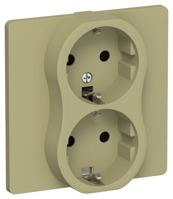 Розетка 2-м СП FLITE РС12-0-К-ФлО 16А с заземл. без защ. шторок в сборе механизм олив. IEK FI-R21C-16-K26