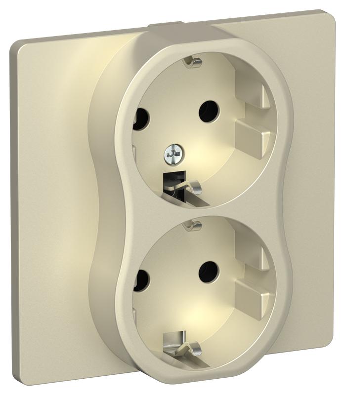 Розетка 2-м СП FLITE РС12-0-К-ФлШ 16А с заземл. без защ. шторок в сборе механизм шампань IEK FI-R21C-16-K37