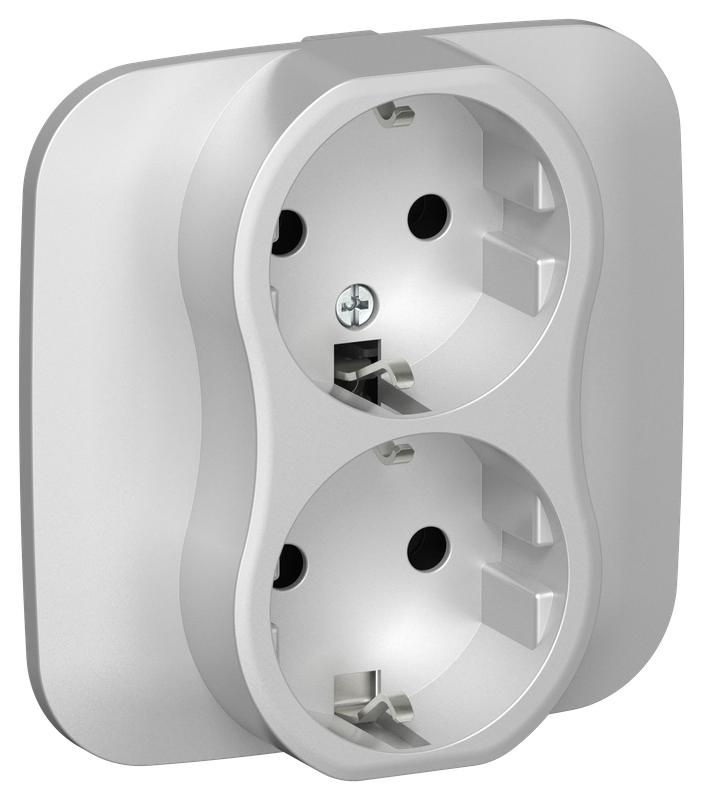 Розетка 2-м СП FLITE РС12-1-А-ФлА 16А с заземл. без защ. шторок безвинтовое крепление в сборе механизм алюм. IEK FI-R21A-16-1-K47