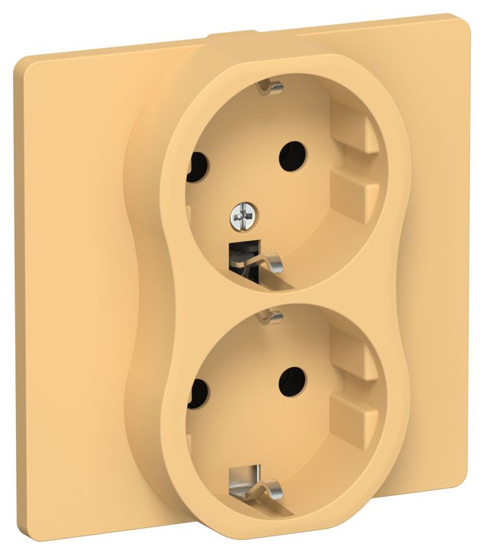 Розетка 2-м СП FLITE РС12-1-К-ФлЗ 16А с заземл. без защ. шторок безвинтовое крепление в сборе механизм золотарник IEK FI-R21C-16-1-K90