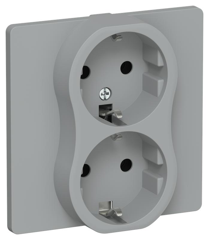 Розетка 2-м СП FLITE РС12-1-К-ФлС 16А с заземл. без защ. шторок безвинтовое крепление в сборе механизм сер. IEK FI-R21C-16-1-K03