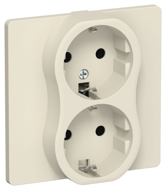 Розетка 2-м СП FLITE РС12-1-К-ФлСл 16А с заземл. без защ. шторок безвинтовое крепление в сборе механизм сливочный IEK FI-R21C-16-1-K86