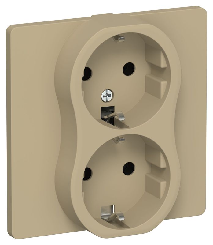 Розетка 2-м СП FLITE РС12-1-К-ФлХ 16А с заземл. без защ. шторок безвинтовое крепление в сборе механизм хаки IEK FI-R21C-16-1-K59