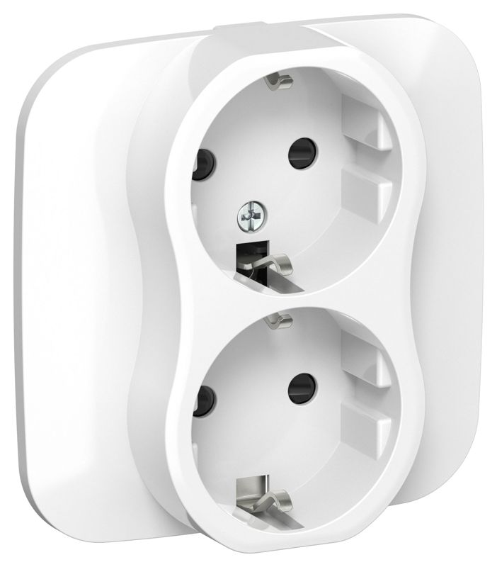 Розетка 2-м СП FLITE РСш12-0-А-ФлБ 16А с заземл. с защ. шторками в сборе механизм бел. IEK FI-R24A-16-K01