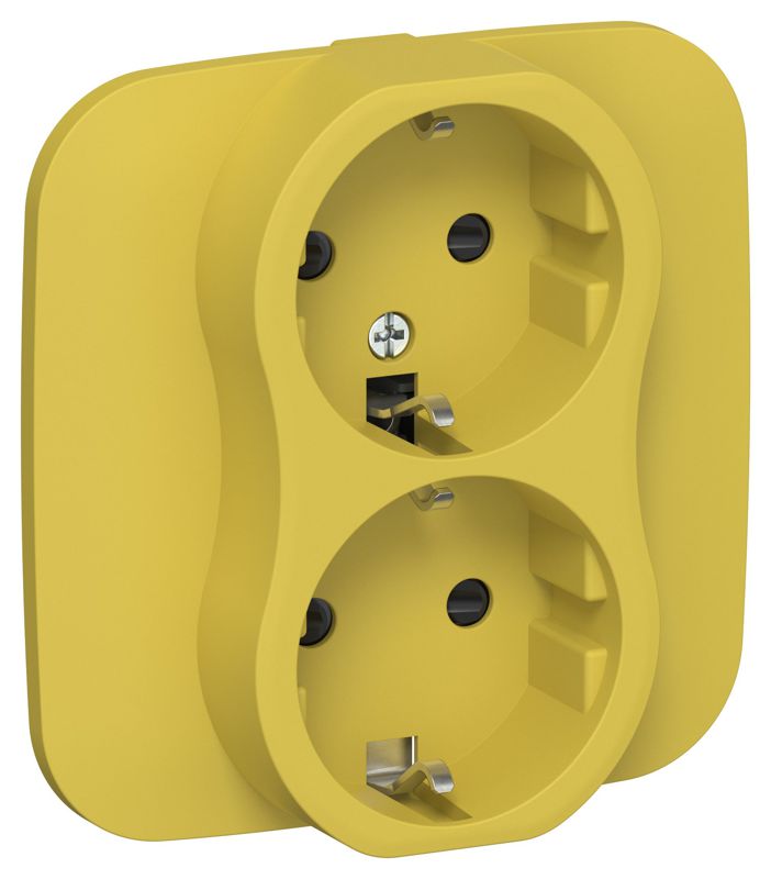 Розетка 2-м СП FLITE РСш12-0-А-ФлЖК 16А с заземл. с защ. шторками в сборе механизм желт. карри IEK FI-R24A-16-K44