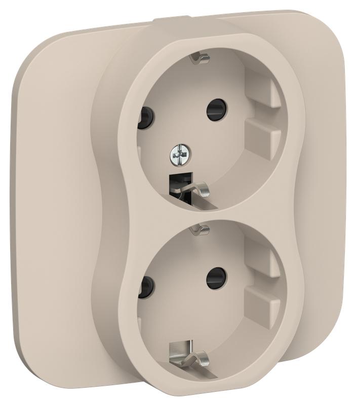 Розетка 2-м СП FLITE РСш12-0-А-ФлЛ 16А с заземл. с защ. шторками в сборе механизм льняной IEK FI-R24A-16-K88