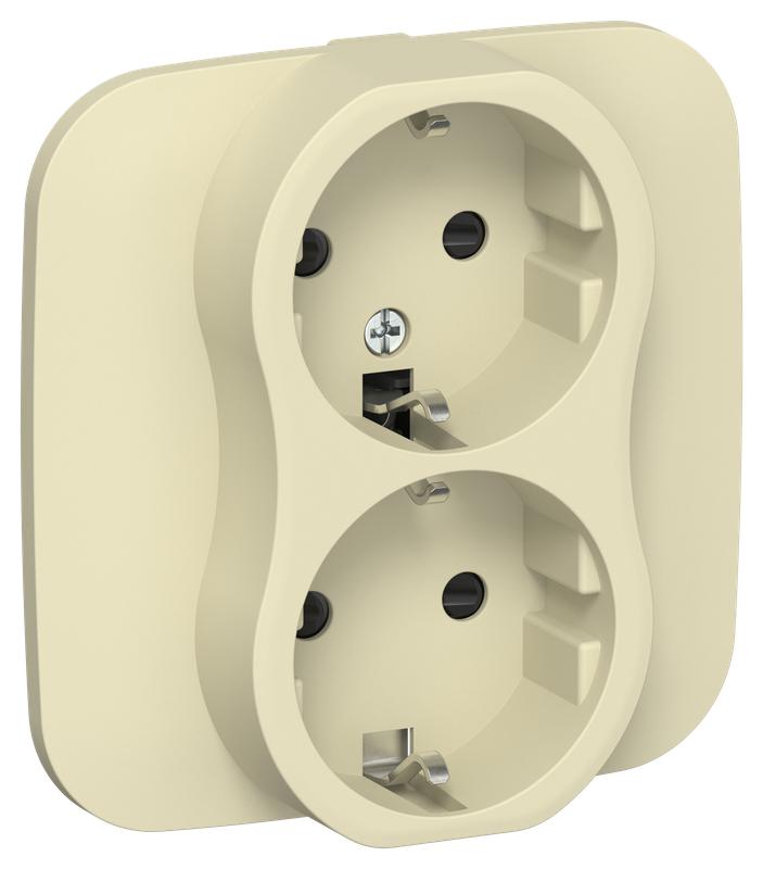 Розетка 2-м СП FLITE РСш12-0-А-ФлН 16А с заземл. с защ. шторками в сборе механизм навахо IEK FI-R24A-16-K87