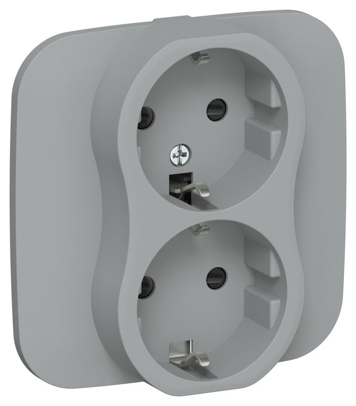 Розетка 2-м СП FLITE РСш12-0-А-ФлС 16А с заземл. с защ. шторками в сборе механизм сер. IEK FI-R24A-16-K03