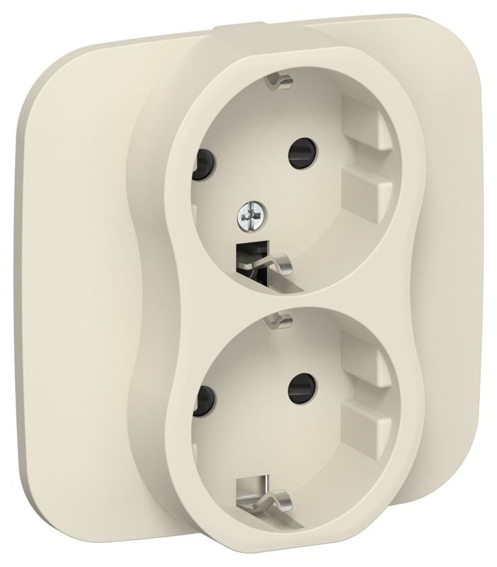 Розетка 2-м СП FLITE РСш12-0-А-ФлСл 16А с заземл. с защ. шторками в сборе механизм сливочный IEK FI-R24A-16-K86