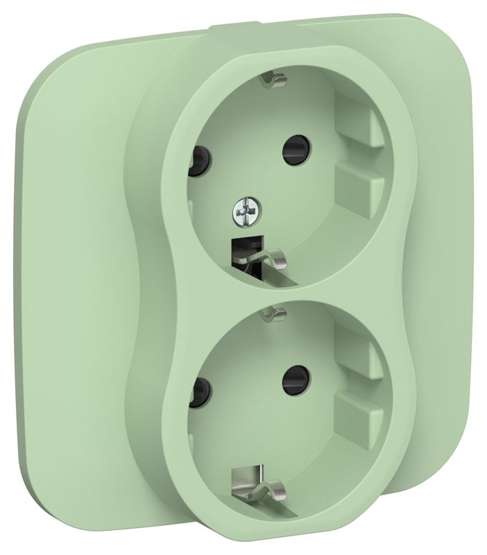 Розетка 2-м СП FLITE РСш12-0-А-ФлФ 16А с заземл. с защ. шторками в сборе механизм фисташк. IEK FI-R24A-16-K93