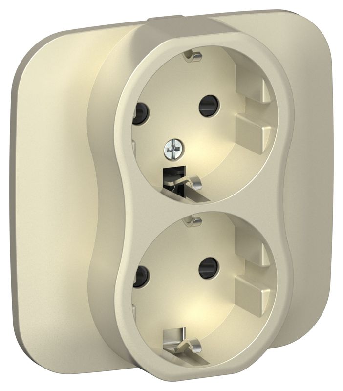 Розетка 2-м СП FLITE РСш12-0-А-ФлШ 16А с заземл. с защ. шторками в сборе механизм шампань IEK FI-R24A-16-K37