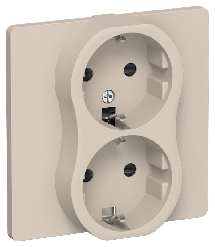 Розетка 2-м СП FLITE РСш12-0-К-ФлЛ 16А с заземл. с защ. шторками в сборе механизм льняной IEK FI-R24C-16-K88