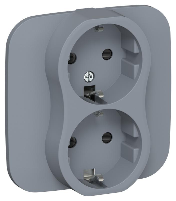 Розетка 2-м СП FLITE РСш12-1-А-ФлМ 16А с заземл. с защ. шторками безвинтовое крепление в сборе механизм маренго IEK FI-R24A-16-1-K35
