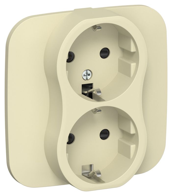 Розетка 2-м СП FLITE РСш12-1-А-ФлН 16А с заземл. с защ. шторками безвинтовое крепление в сборе механизм навахо IEK FI-R24A-16-1-K87