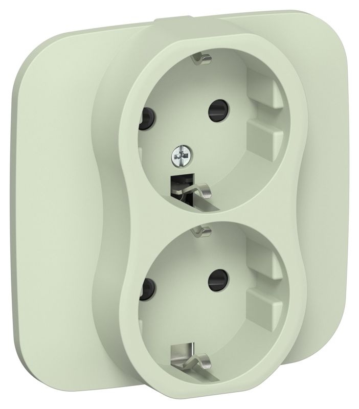 Розетка 2-м СП FLITE РСш12-1-А-ФлП 16А с заземл. с защ. шторками безвинтовое крепление в сборе механизм панг IEK FI-R24A-16-1-K92