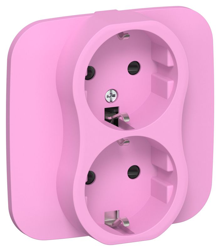 Розетка 2-м СП FLITE РСш12-1-А-ФлПр 16А с заземл. с защ. шторками безвинтовое крепление в сборе механизм пурпур. IEK FI-R24A-16-1-K99