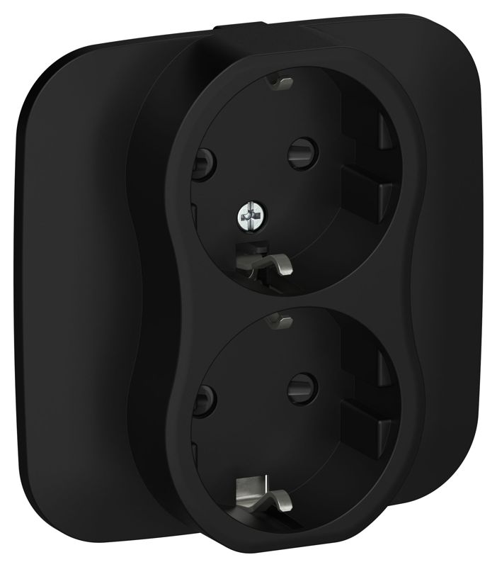 Розетка 2-м СП FLITE РСш12-1-А-ФлЧ 16А с заземл. с защ. шторками безвинтовое крепление в сборе механизм черн. IEK FI-R24A-16-1-K02