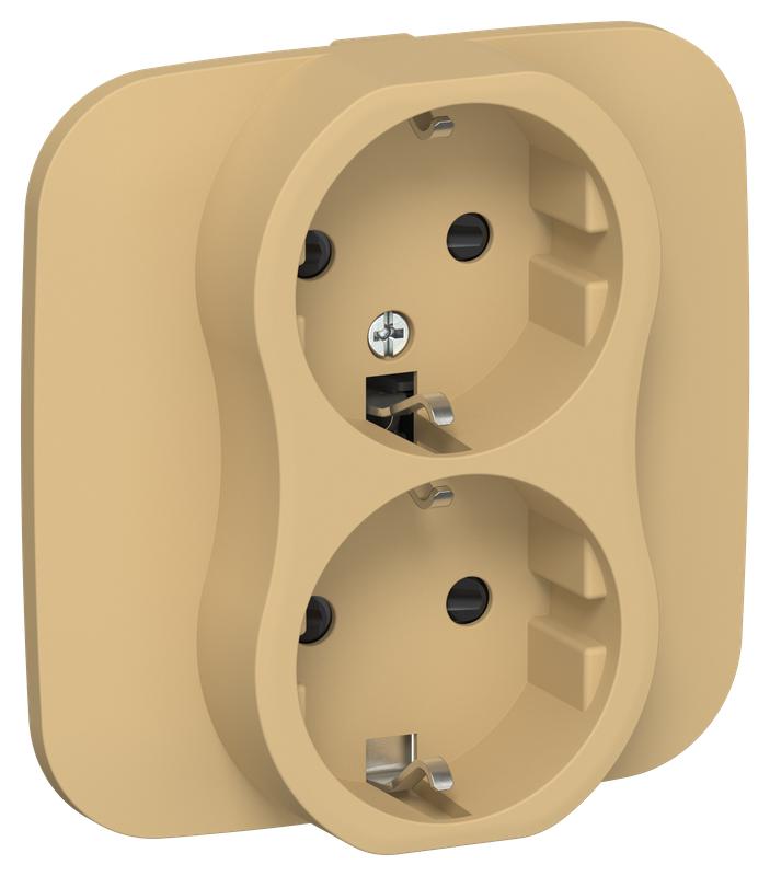 Розетка 2-м СП FLITE РСш12-1-А-ФлШм 16А с заземл. с защ. шторками безвинтовое крепление в сборе механизм шамуа IEK FI-R24A-16-1-K89