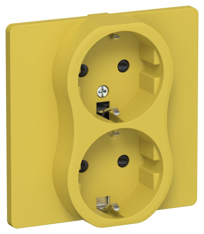 Розетка 2-м СП FLITE РСш12-1-К-ФлЖК 16А с заземл. с защ. шторками безвинтовое крепление в сборе механизм желт. карри IEK FI-R24C-16-1-K44