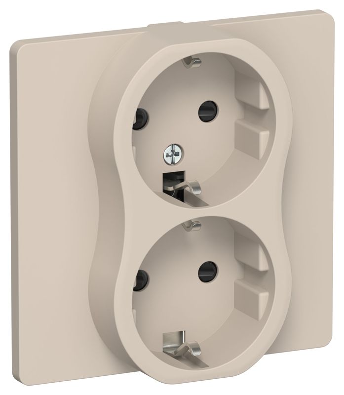 Розетка 2-м СП FLITE РСш12-1-К-ФлЛ 16А с заземл. с защ. шторками безвинтовое крепление в сборе механизм льняной IEK FI-R24C-16-1-K88
