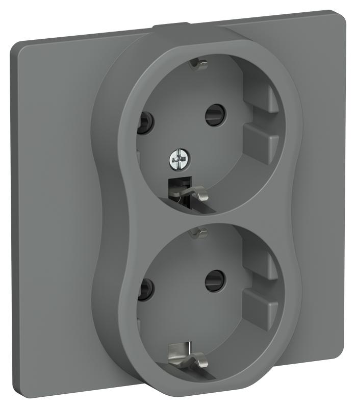 Розетка 2-м СП FLITE РСш12-1-К-ФлМА 16А с заземл. с защ. шторками безвинтовое крепление в сборе механизм мокрый асфальт IEK FI-R24C-16-1-K80