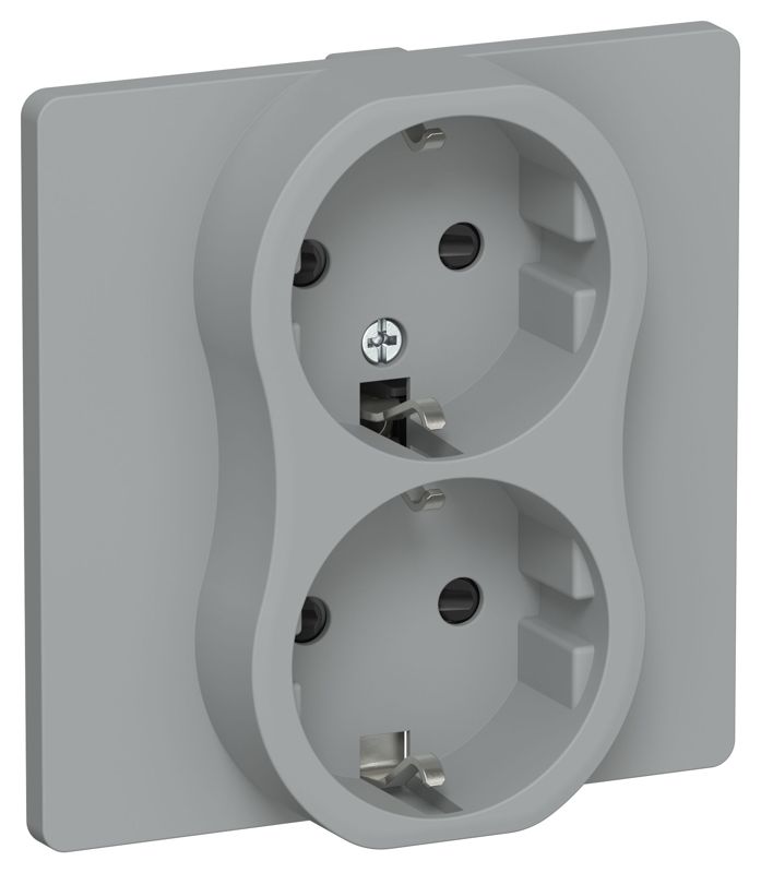 Розетка 2-м СП FLITE РСш12-1-К-ФлС 16А с заземл. с защ. шторками безвинтовое крепление в сборе механизм сер. IEK FI-R24C-16-1-K03